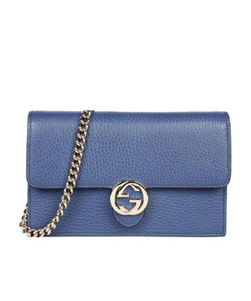 Gucci Litchi Pattern Chain Shoulder Bag In Blue