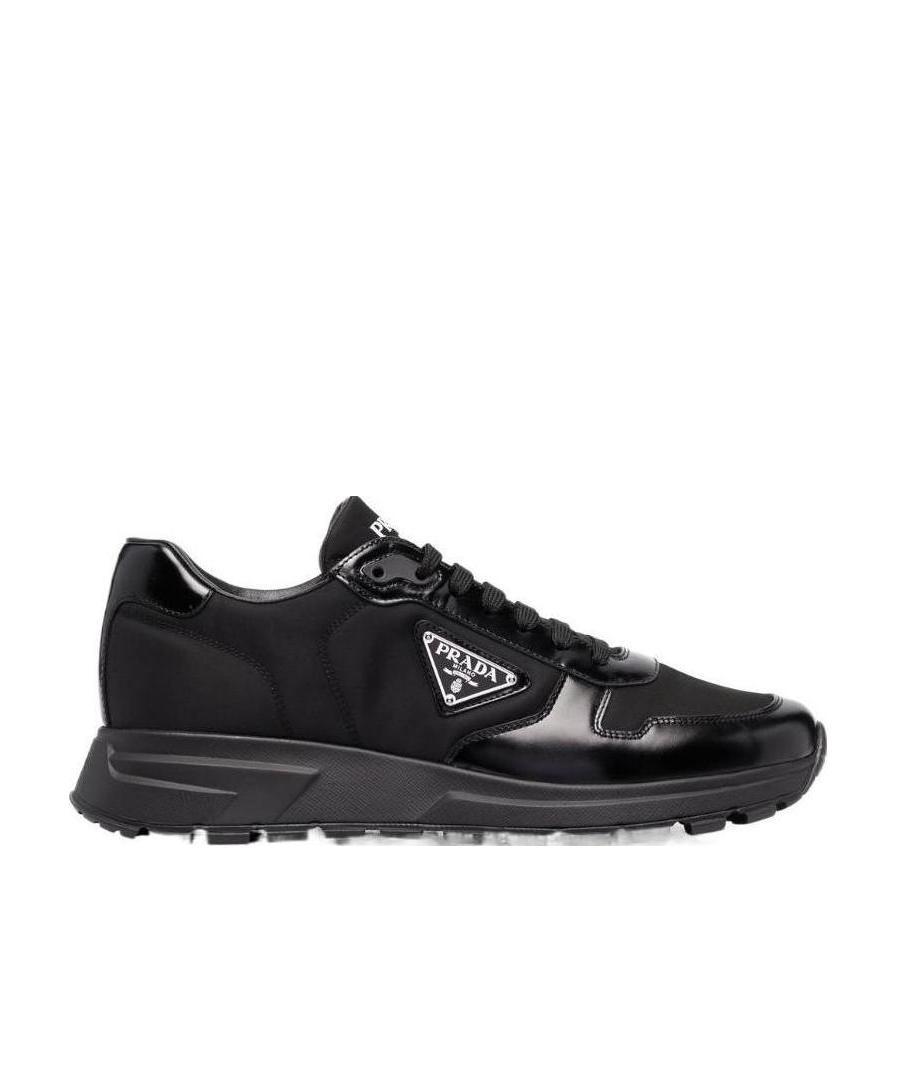 Prada Downtown Nappa Leather And Nylon Sneakers In Black