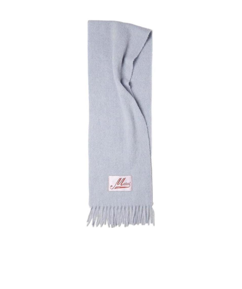 Marni Logo-patch Fringed Scarf In Gray