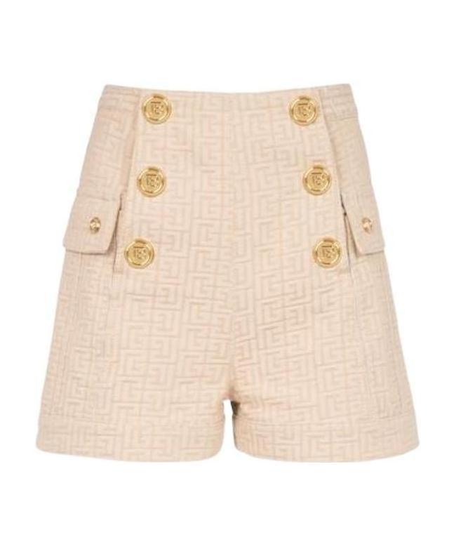 BALMAIN NUDE AND WHITE BALMAIN MONOGRAM JACQUARD PRINT SHORTS