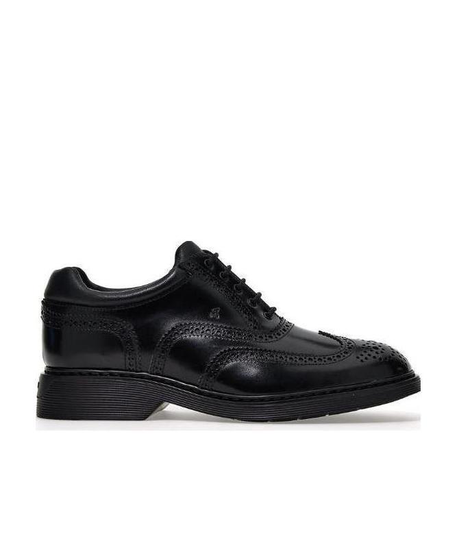 Hogan Derby Shoes In Brushed Leather In Black