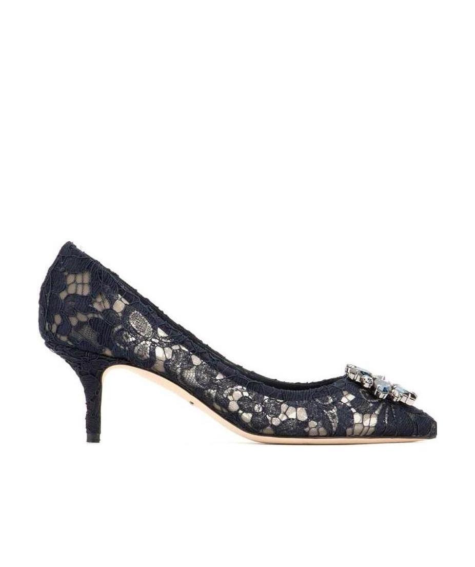 Dolce & Gabbana Scarpe Con Tacco In Pizzo Blu Notte Donna In Black