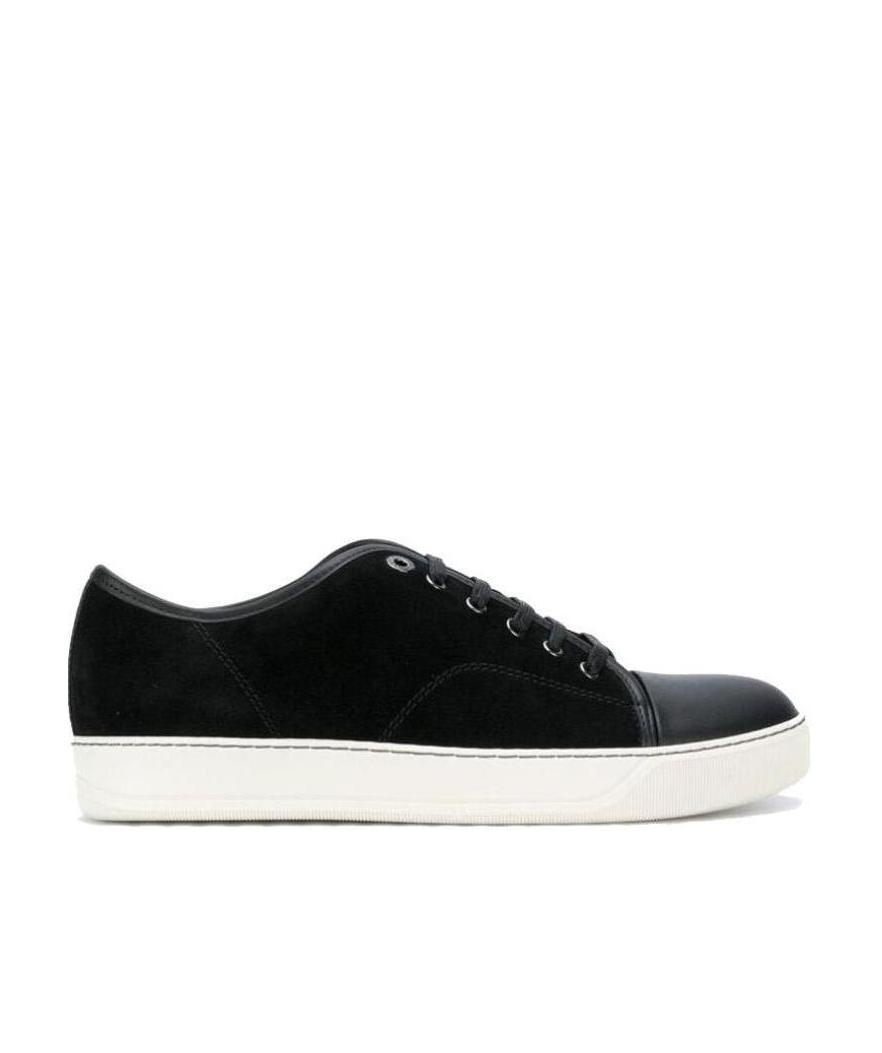 Lanvin Panelled Patent-leather And Velvet Low-top Trainers In Black