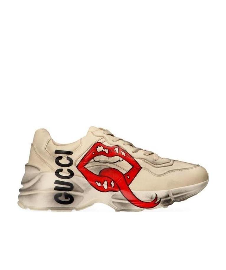 Gucci Rhyton Sneaker With Mouth Print In Nude