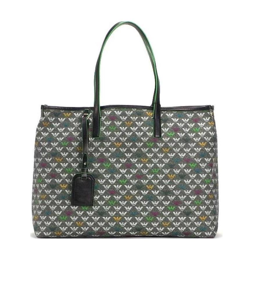 Emporio Armani Logo Printed Tote Handbag In Black