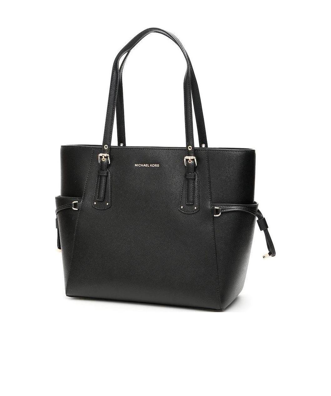 Michael Kors Voyager Black Leather Tote In Black