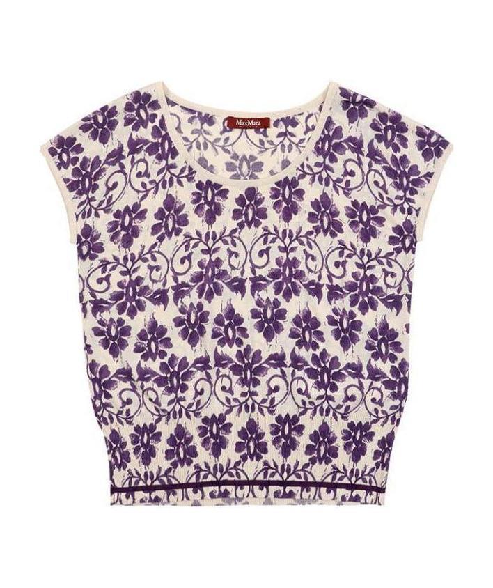 Max Mara Printed T-shirt With Round Neck In Purple