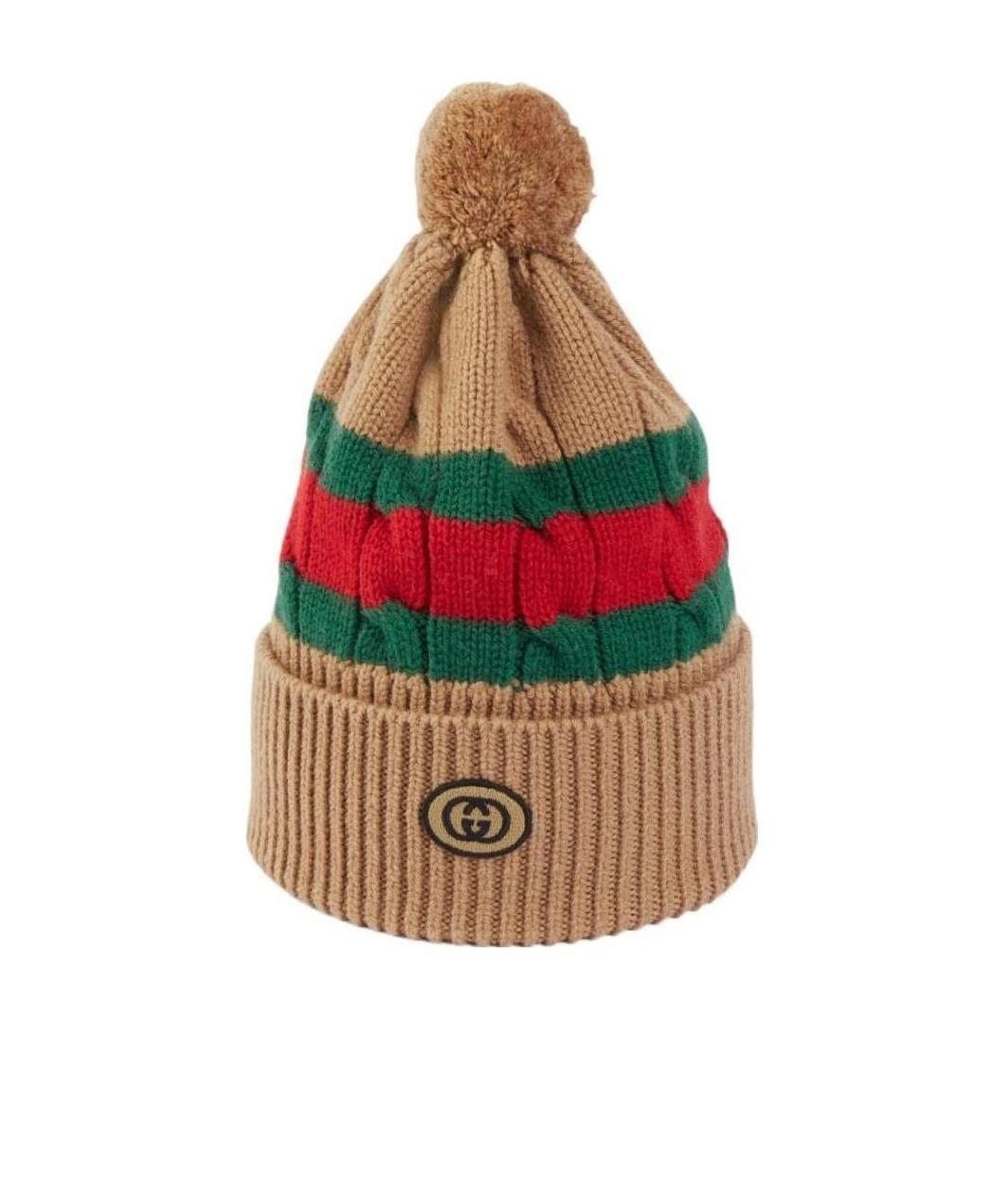 Gucci Web Stripe Wool Beanie In Brown