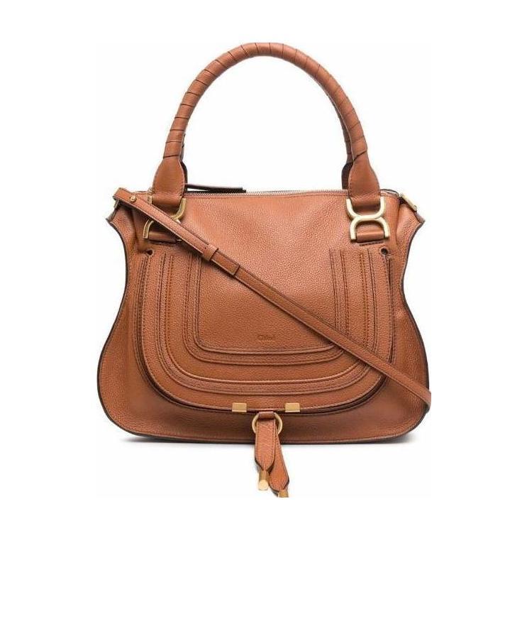 Chloé Marcie Mini Double Carry Leather Shoulder Bag In Brown