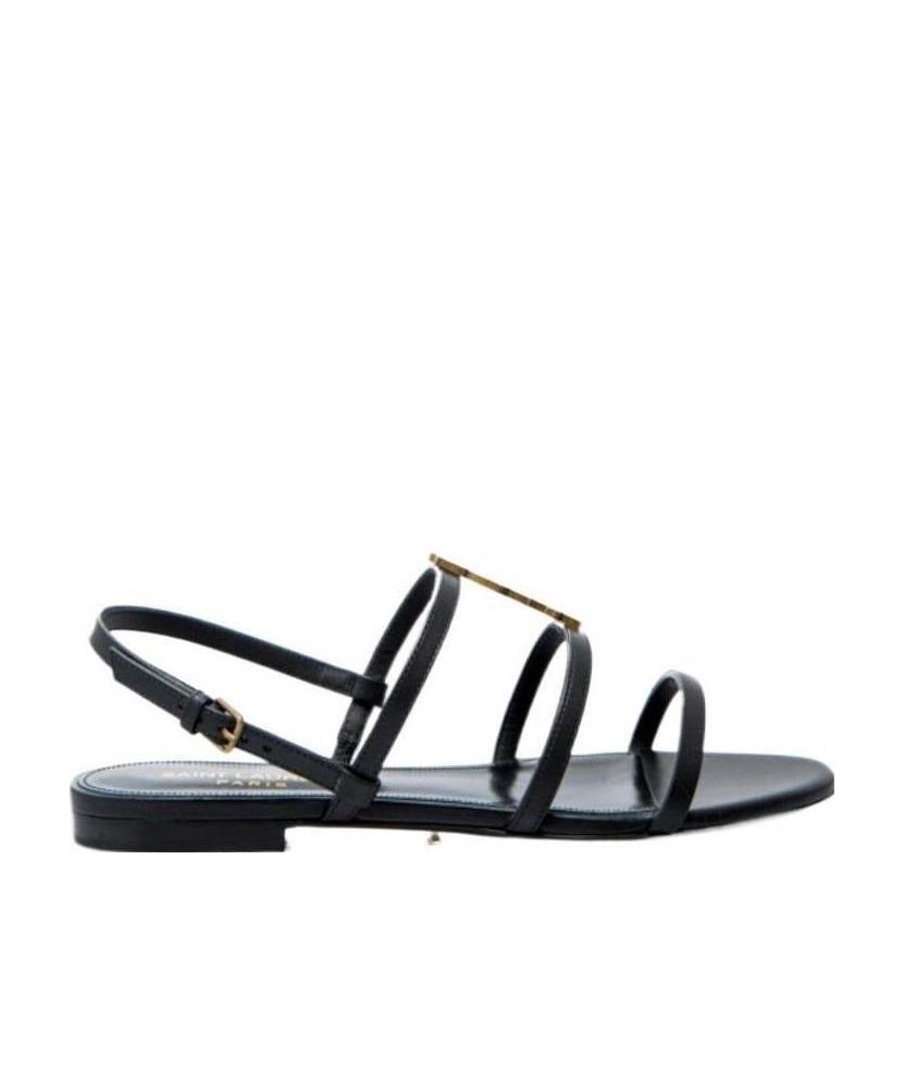 Saint Laurent Cassandra Calfskin Ysl Slingback Sandals In Black