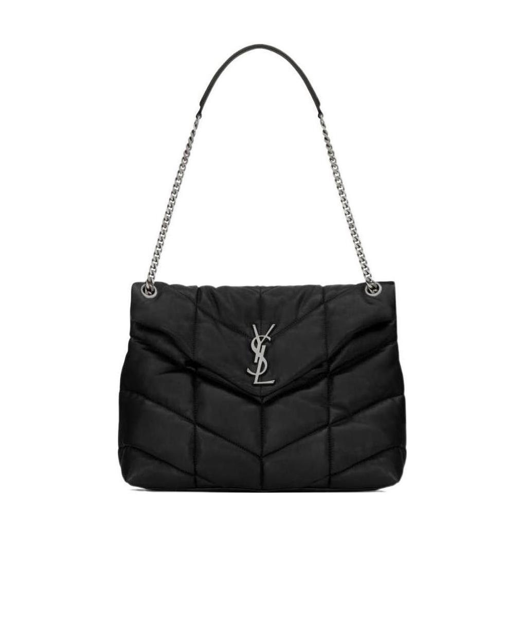 Saint Laurent Medium Loulou Leather Shoulder Bag In Black