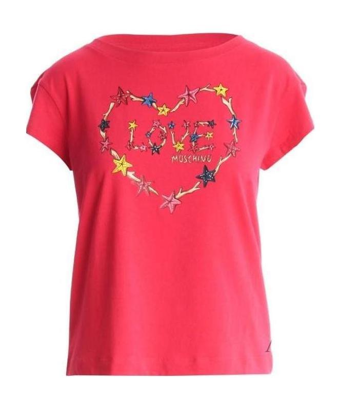 Shop Moschino Logo Printed T-shirt With One Collar In Red