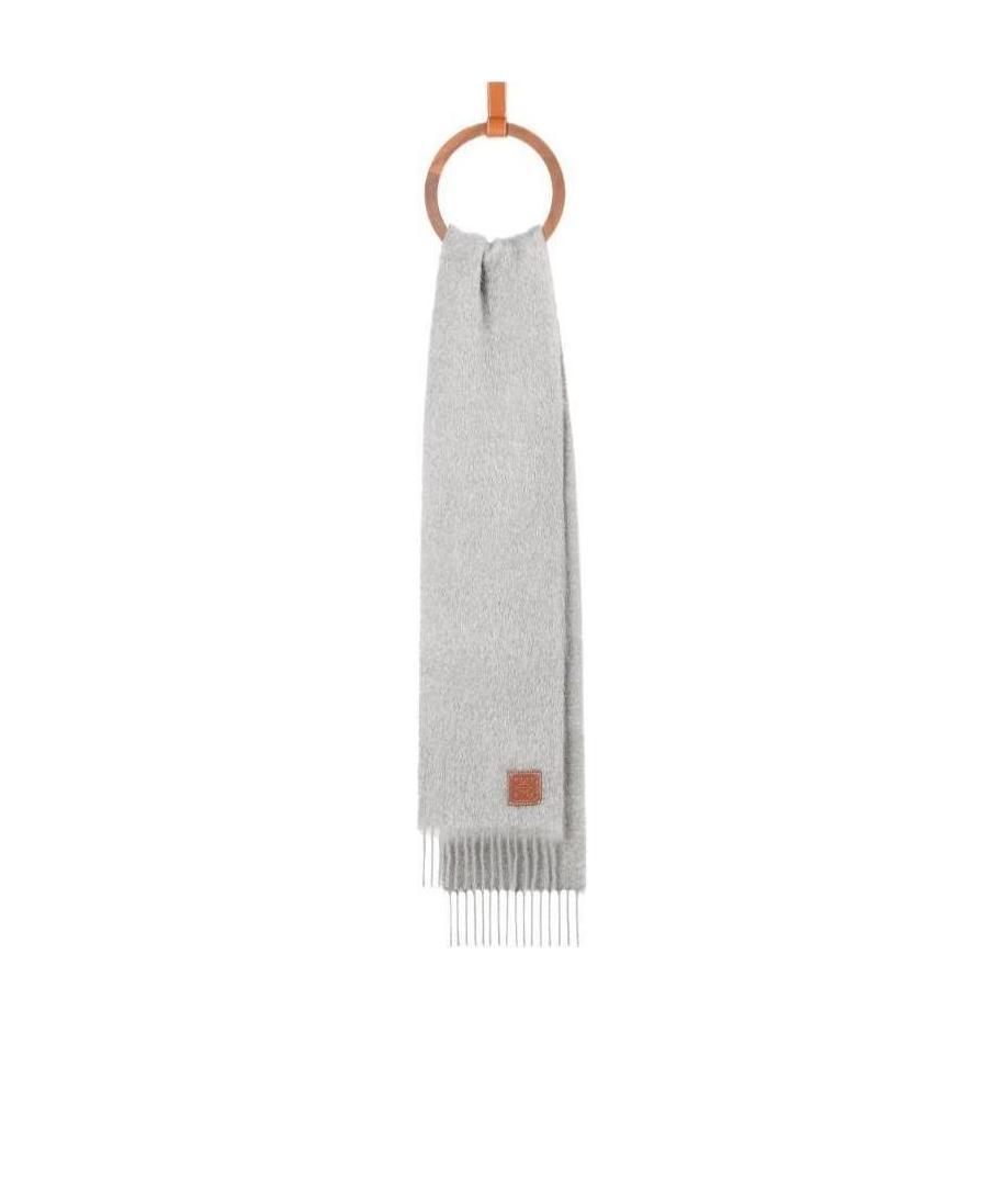Loewe Anagram Patch Fringed Scarf In Gray