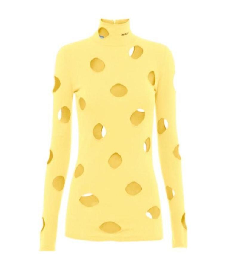 Prada Hollowed-out High-neck Pullover In Yellow