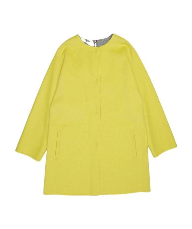 Max Mara Logo Round-neck Coat In Yellow
