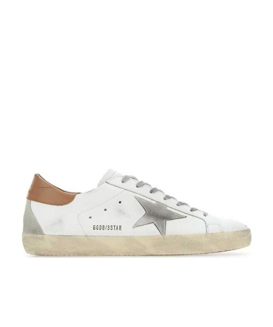 Shop Golden Goose Mens Super-star Sneakers With Suede Star And Brown Heel Tab In White