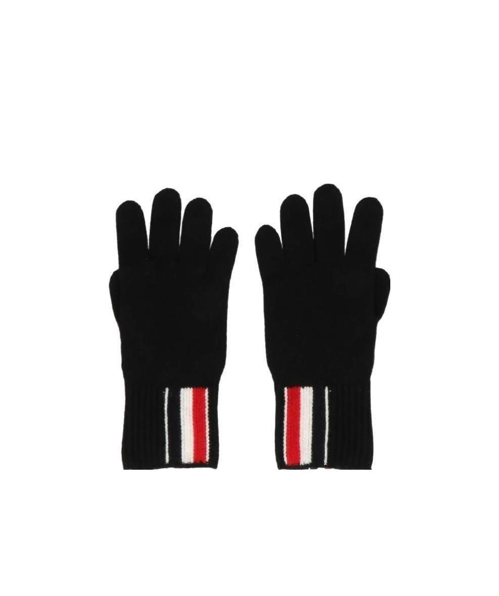 Thom Browne Rwb-stripe Merino Wool Gloves In Black