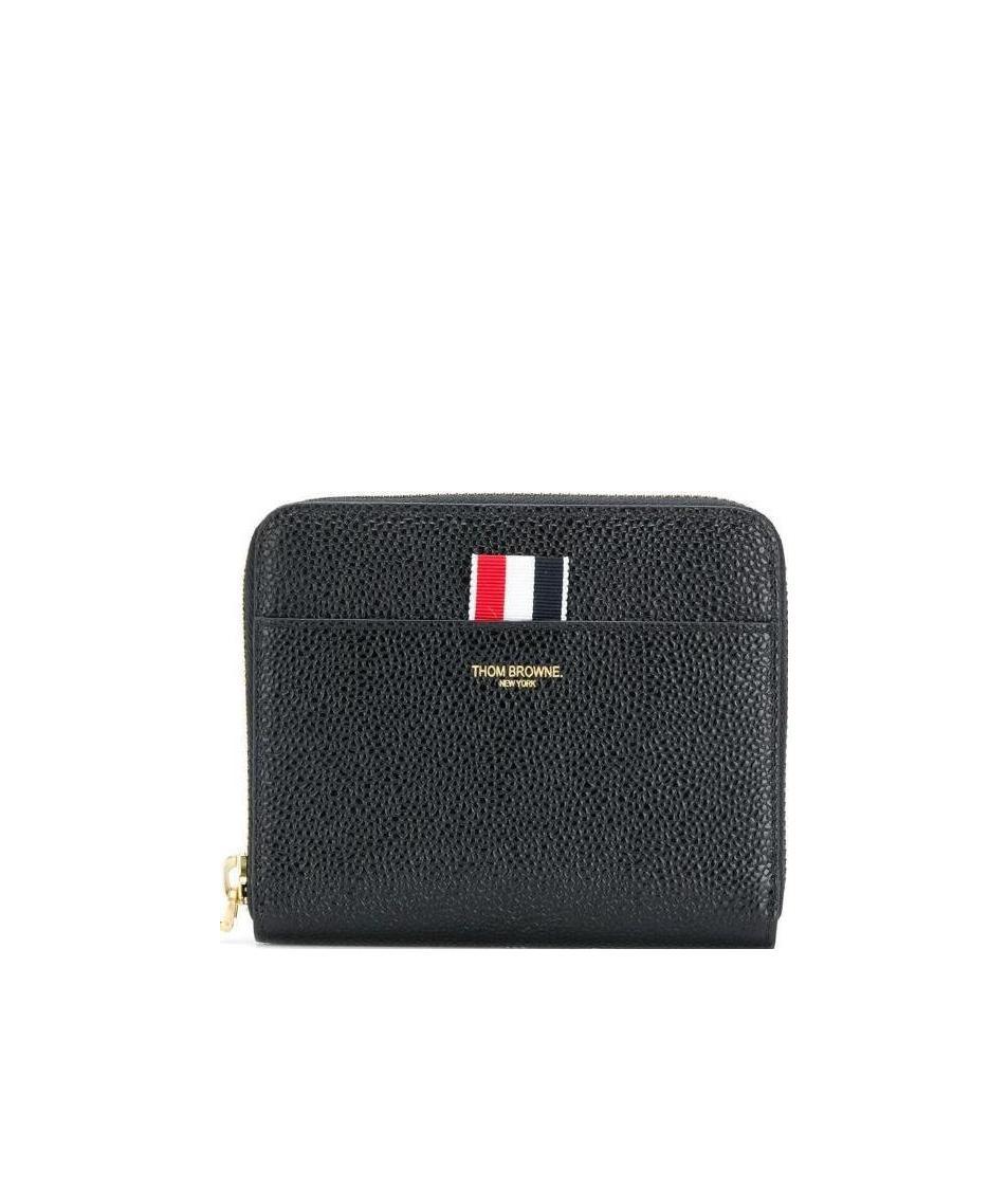 Thom Browne Logo Embossed Zipped Wallet In Black