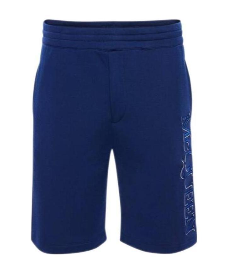 Alexander Mcqueen Men's Shorts With Embroidered Logo In Blue