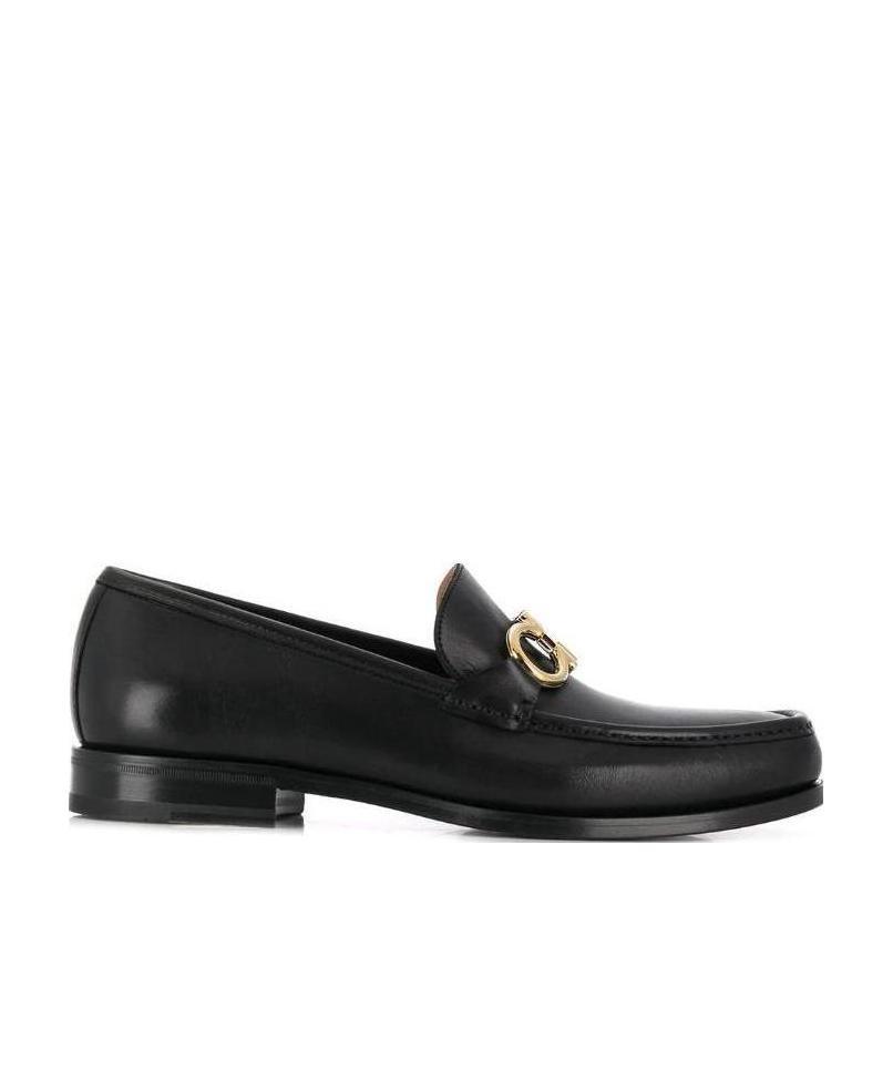 Ferragamo Black Gancini Reversible Ornament Moccasins In Black