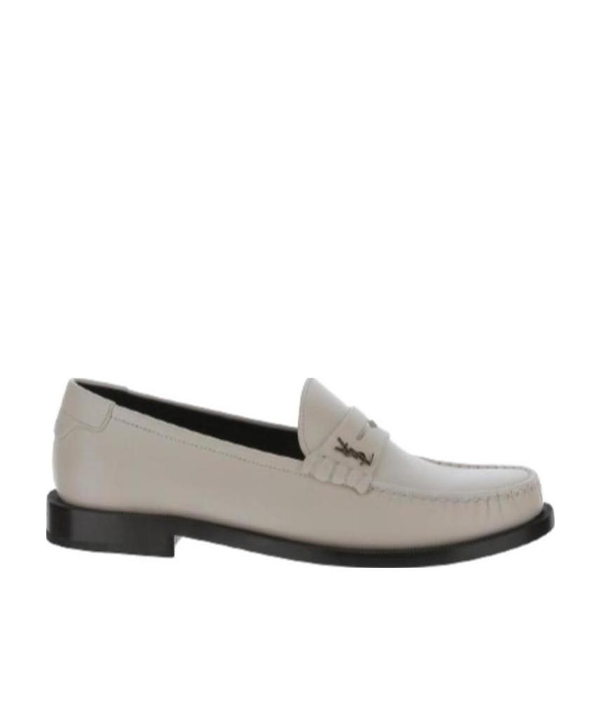 Saint Laurent Monogram Plaque Loafers In White