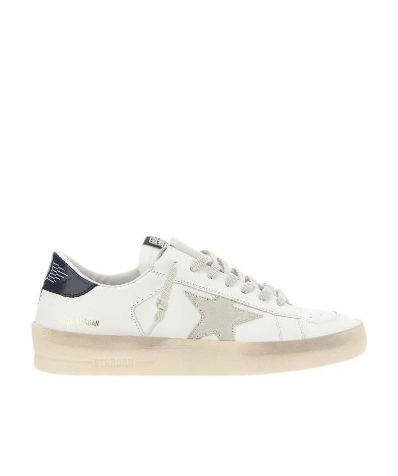 Golden Goose Stardan Sneakers With Ice-gray Suede Star And Glossy Black Leather Heel Tab In White