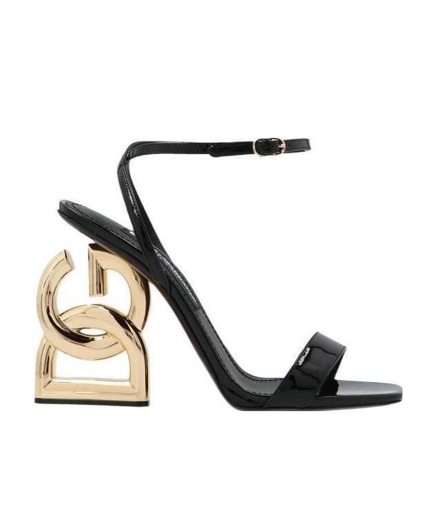 Dolce & Gabbana 105mm Patent Iconic Dg Heel Sandals In Black