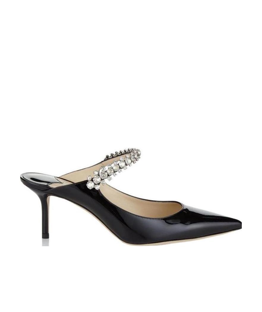 Jimmy Choo Bing 65 Embellished Patent Leather Mules In Black