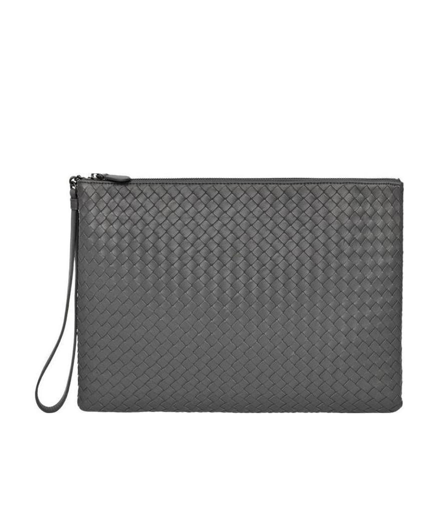 Bottega Veneta Intrecciato Clutch Bag In Gray