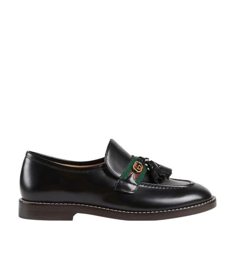 Gucci 20mm Web Patent Leather Loafers In Black