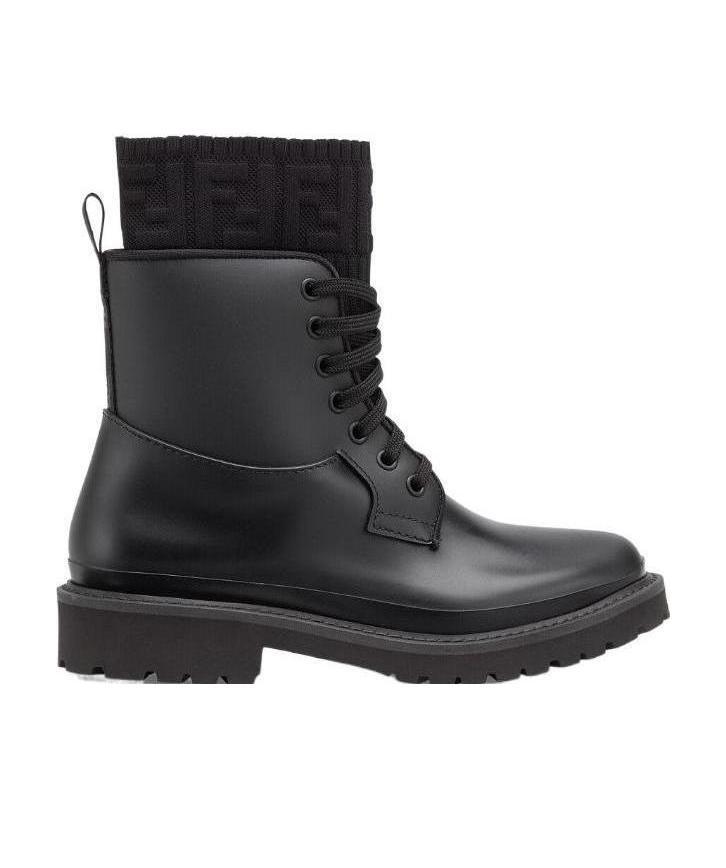 Fendi Lace-up Biker Boots In Black