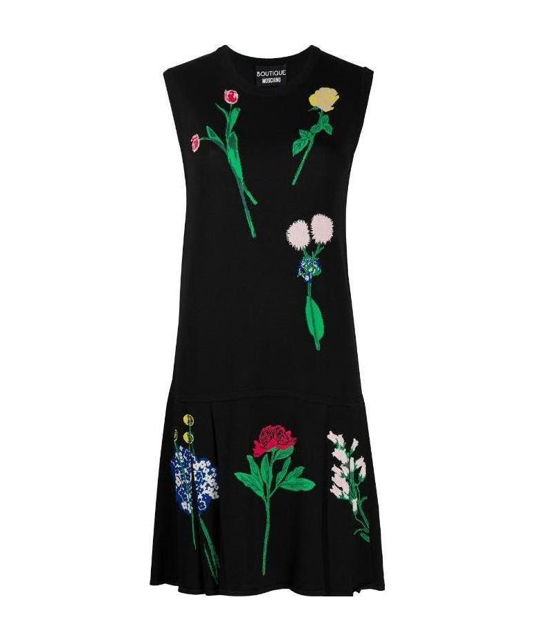 Moschino Inlaid Knitted Floral Dress In Black