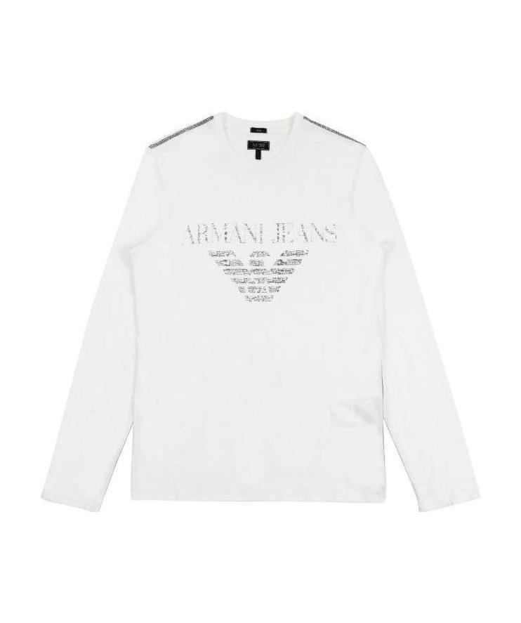 Armani Jeans Round Collar And Long-sleeved T-shirt In White