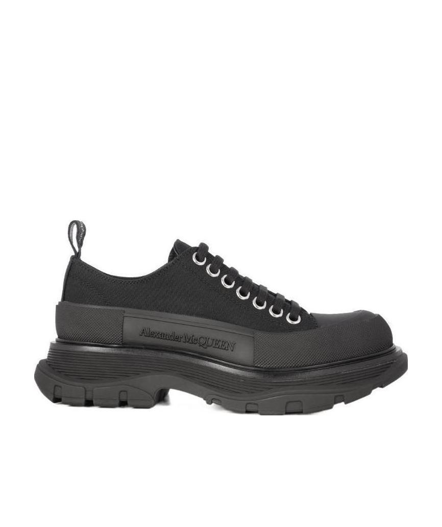 Alexander Mcqueen Black Canvas Tread Slick Platform Low Sneakers In Black