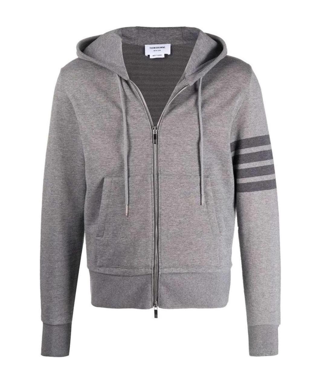 Thom Browne Tonal 4 Bar Cotton Sweatshirt Hoodie In Gray