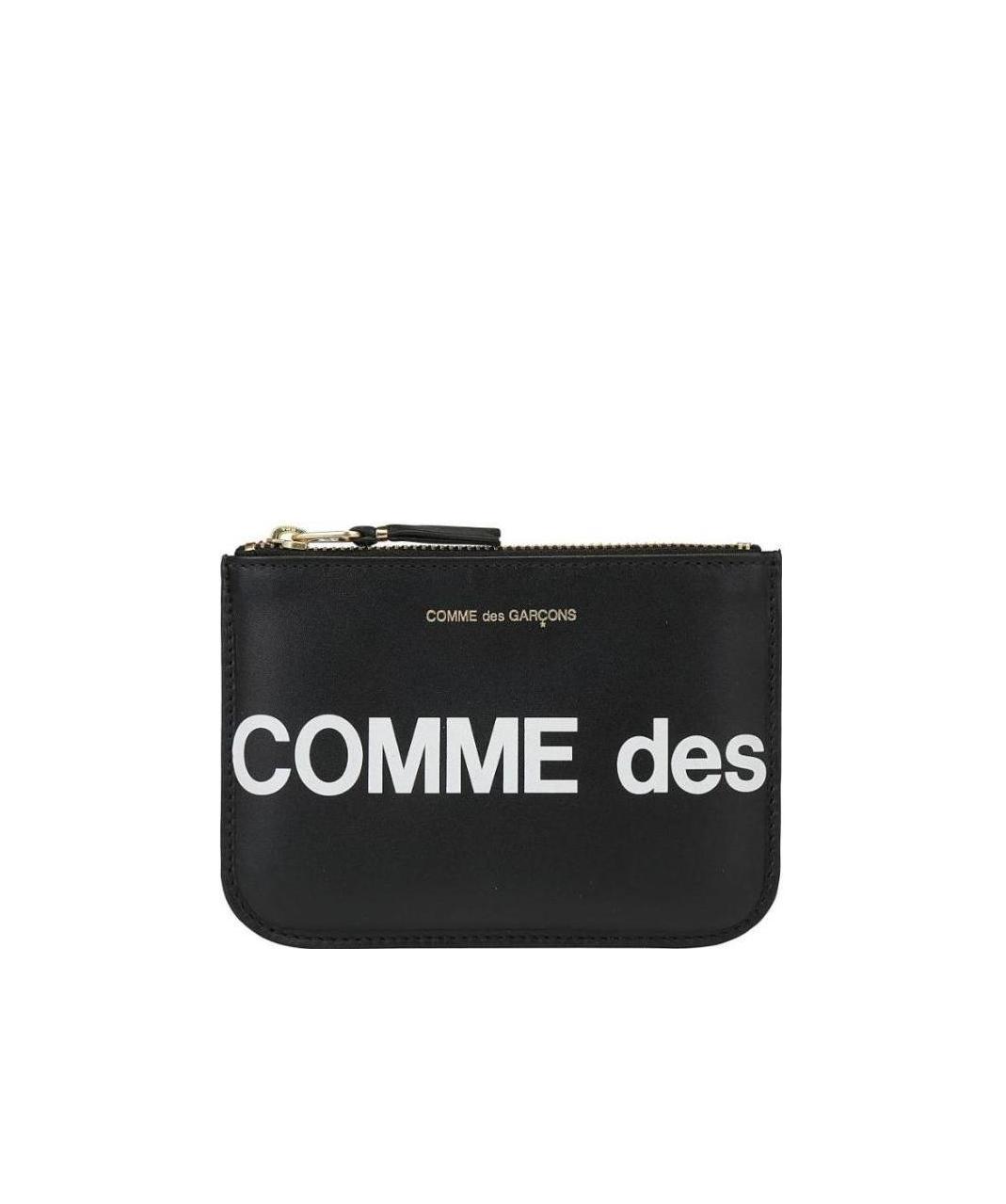 Comme Des Garçons Wallet Logo Printed Zipped Clutch Bag In Black