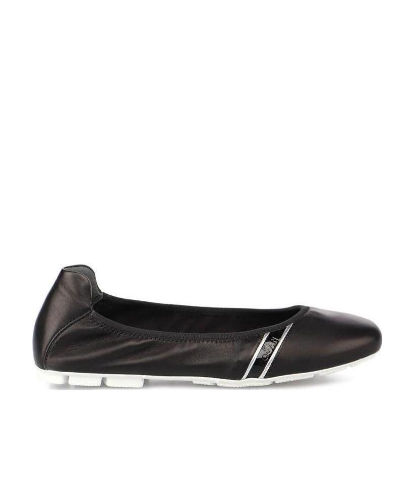 Hogan H511 Black Silver Flat Ballerina Shoes In Black