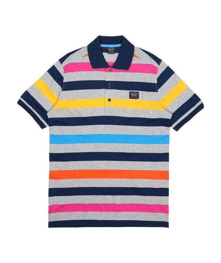 Shop Paul & Shark Striped Short-sleeved Polo Shirt In Gray