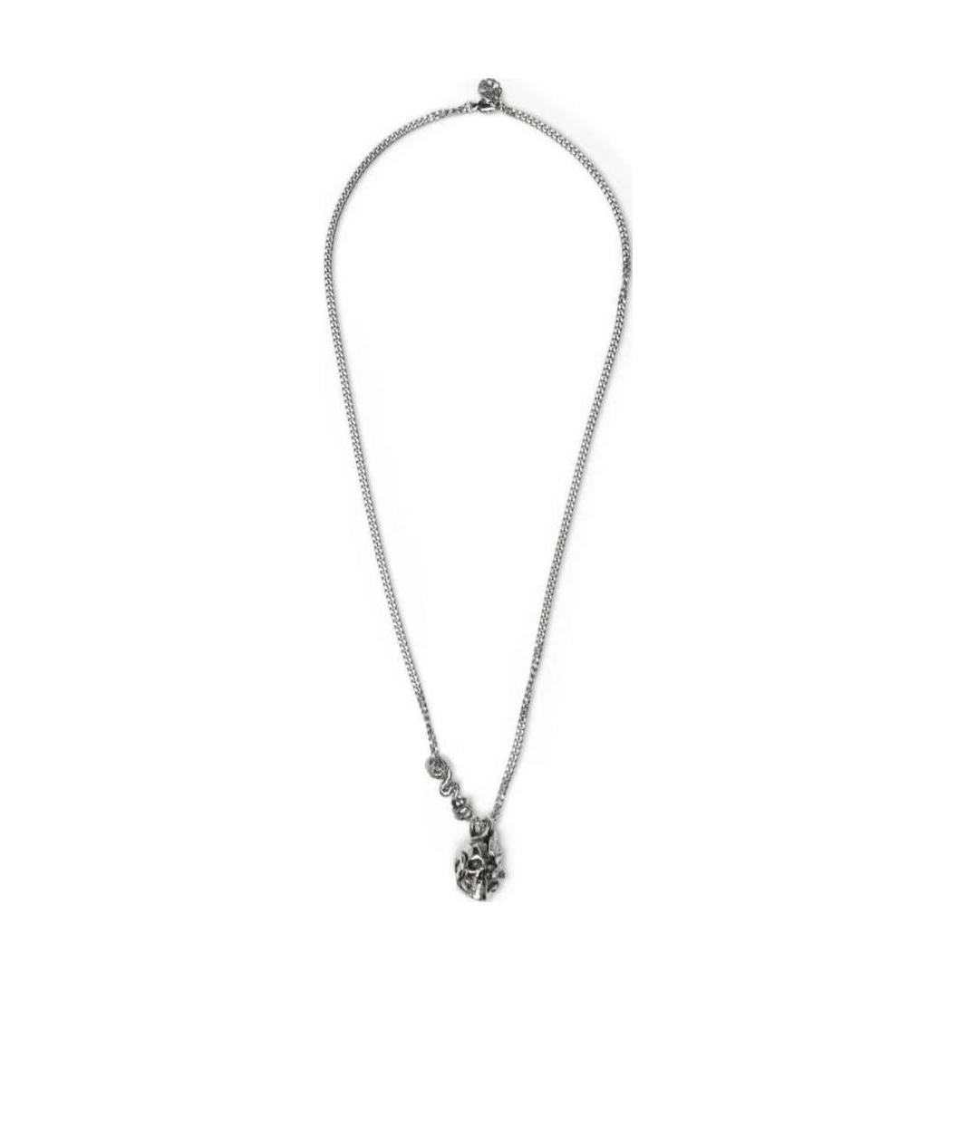 Alexander Mcqueen Skull And Snake Pendant Necklace In Gray