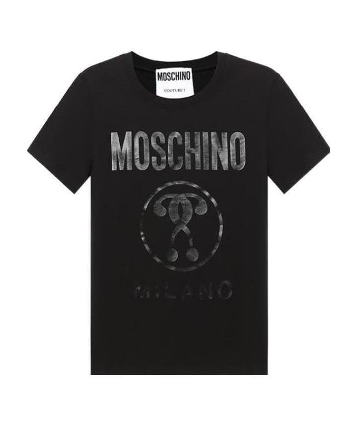 Moschino Double Question Mark Print T-shirt In Black