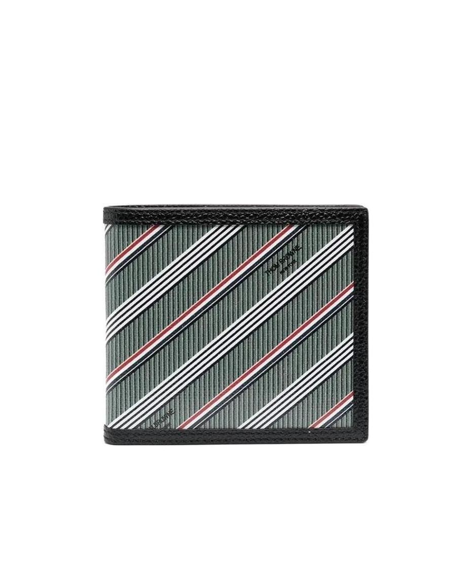 Thom Browne Striped Bi-fold Wallet In Gray
