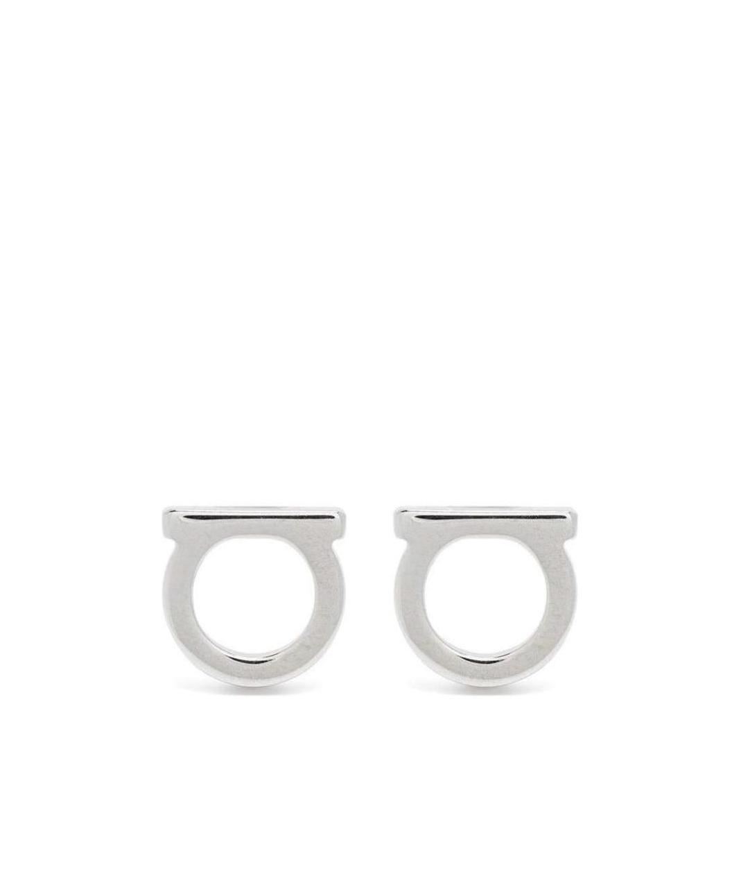 Ferragamo Gancini Stud Earrings With Glossy Gold Finish In White