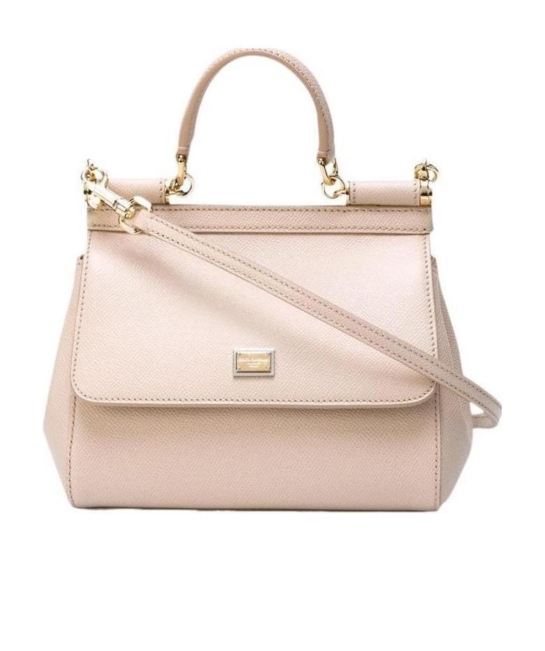 Dolce & Gabbana Small Sicily Leather Tote Bag In Nude