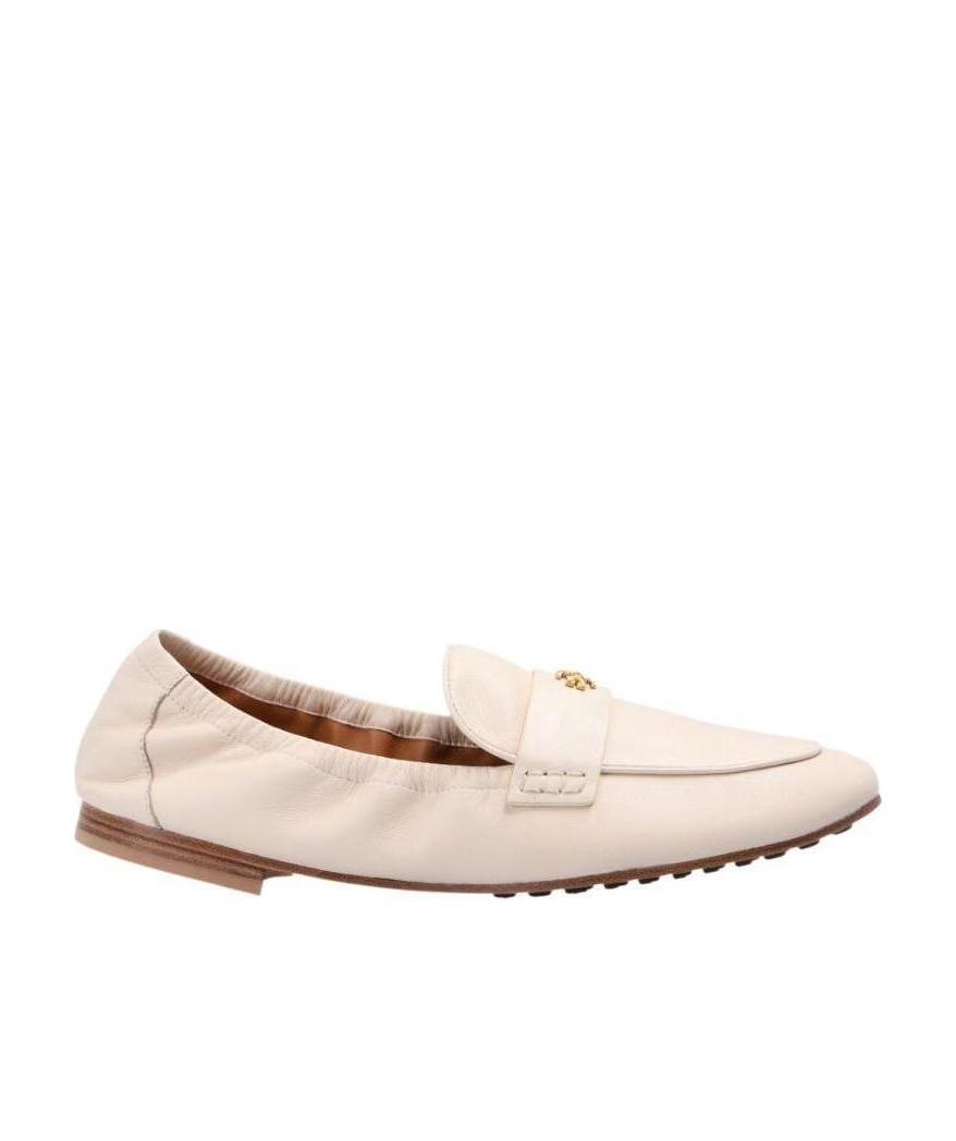 Tory Burch Logo-plaque Loafers In Neutral