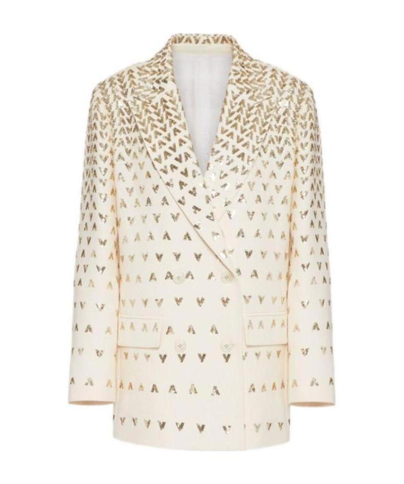 Valentino Lapel Suit Coat In Neutral