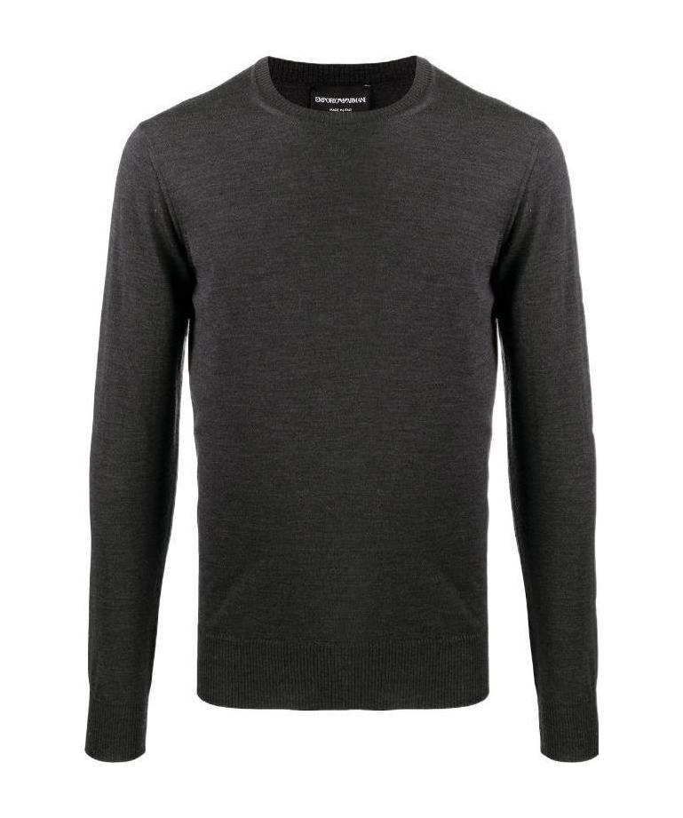 Emporio Armani Patterned Knit Wool And Silk Blend Jumper In Black