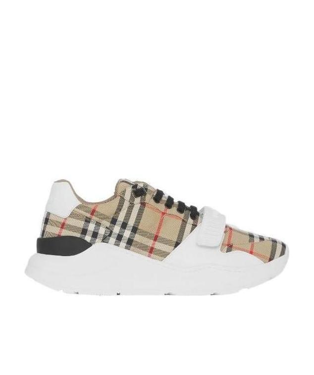 Shop Burberry Check Low-top Sneakers In White