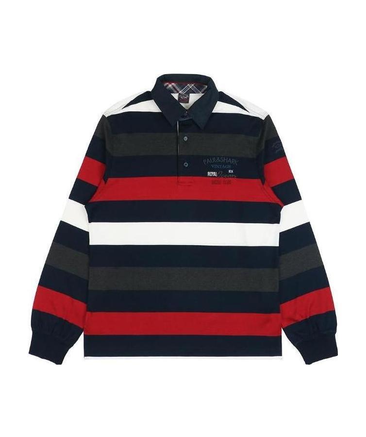 Shop Paul & Shark Striped Long-sleeved Polo Shirt In Black