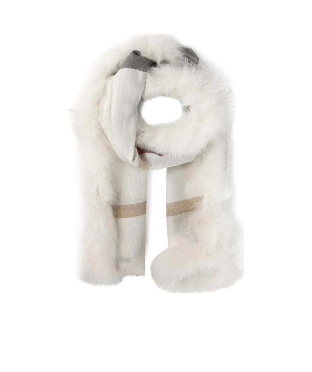 Burberry Check Pattern Fox Fur Scarf In White