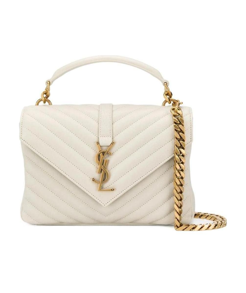 Saint Laurent Logo Plaque Quilted Shoulder Bag In Nude